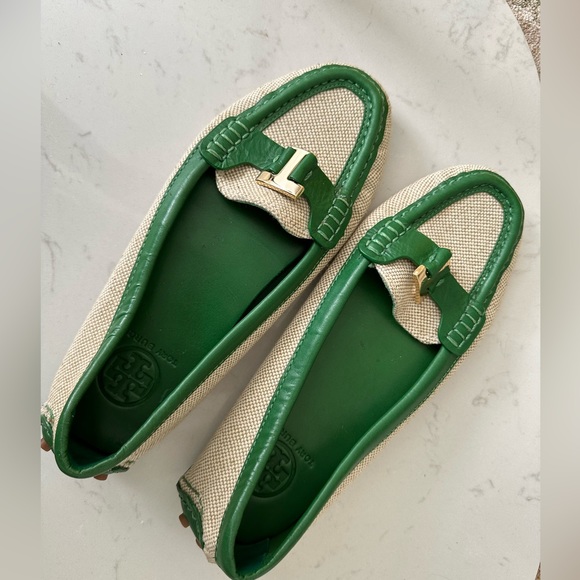 Tory Burch Shoes - TORY BURCH | green leather canvas loafer flats 7